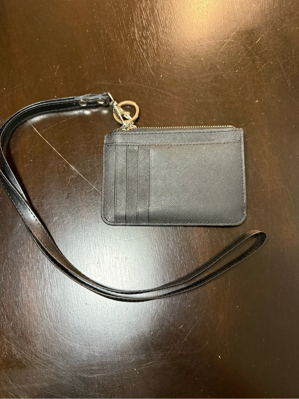 kate spade Black Leather Wristlet Card Case with Gold Hardware